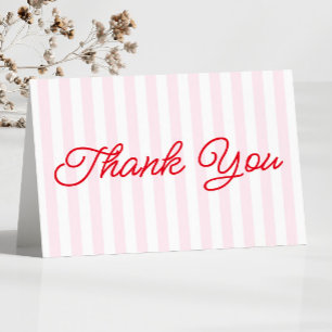 Modern Minimal Minimalist Red Pink Stripes Wedding Thank You Card
