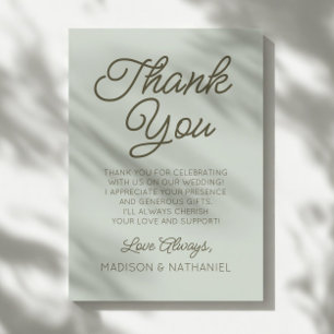 Modern Minimal Minimalist Sage Green Wedding Thank You Card