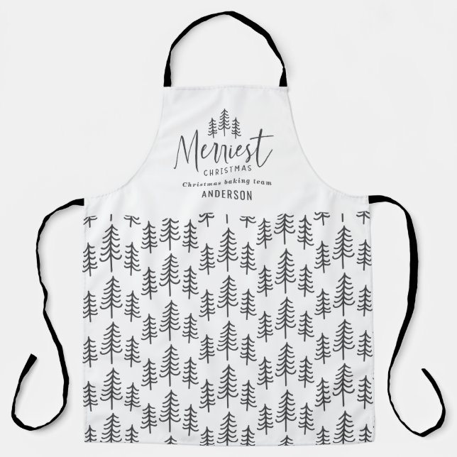 Modern minimal monochrome Christmas family baking Apron (Front)