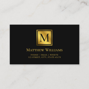 Modern Minimal Monogram Black And Gold Business Card