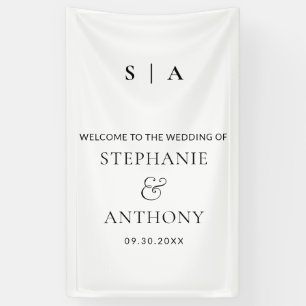 Modern Minimal Monogram Black and White Wedding Banner