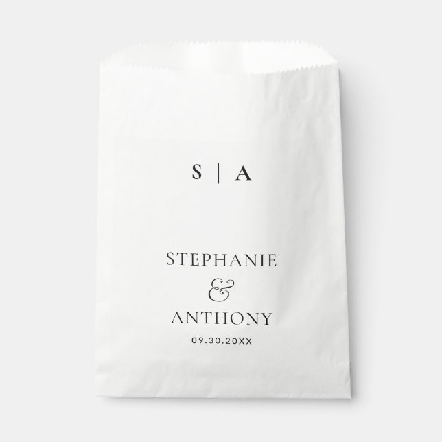 Modern Minimal Monogram Black and White Wedding    Favour Bag (Front)