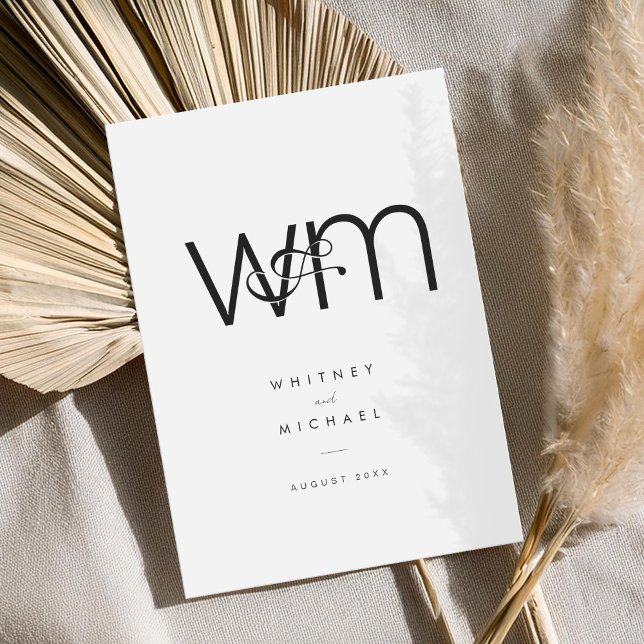 Modern Minimal Monogram Black and White Wedding Invitation (Creator Uploaded)