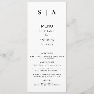 Modern Minimal Monogram Black and White Wedding Menu