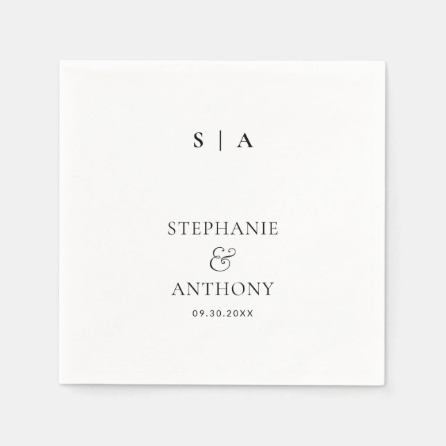 Modern Minimal Monogram Black and White Wedding  Napkin (Front)