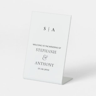 Modern Minimal Monogram Black and White Wedding   Pedestal Sign