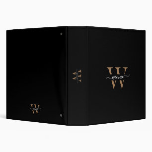Modern Minimal Monogram Black Gold Script Name Binder