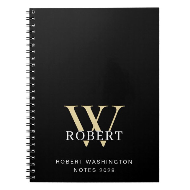 Modern Minimal Monogram Black Notebook (Front)