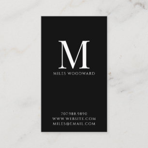 Modern Minimal Monogram Black Vertical Business Card