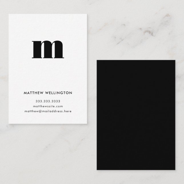 Modern Minimal Monogram Black White Letter Initial Business Card (Front/Back)