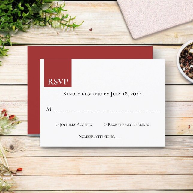 Modern Minimal Monogram Burgundy Gold Chic Wedding RSVP Card (Creator Uploaded)