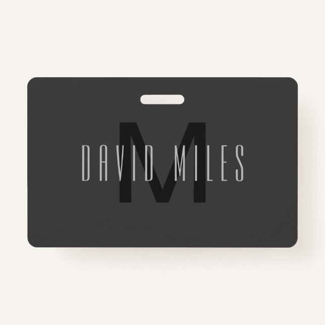 Modern Minimal Monogram Design Editable Dark Grey Badge (Front)