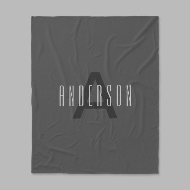 Modern Minimal Monogram Design Editable Dark Grey Fleece Blanket (Creator Uploaded)