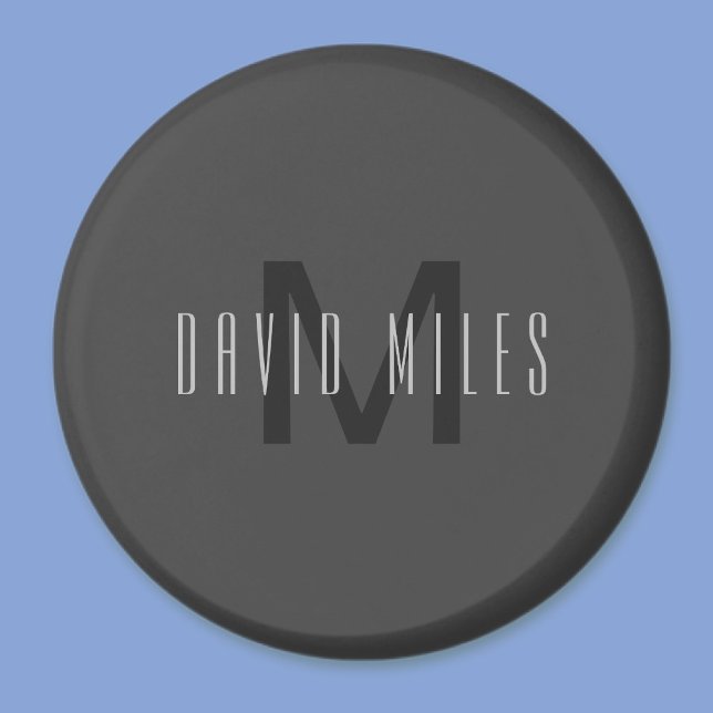 Modern Minimal Monogram Design Editable Dark Grey Magnet (Creator Uploaded)