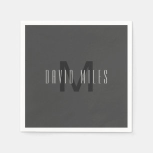 Modern Minimal Monogram Design Editable Dark Grey Napkin