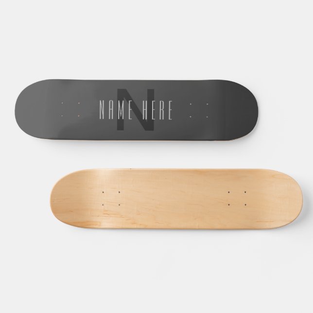 Modern Minimal Monogram Design Editable Dark Grey Skateboard (Horz)