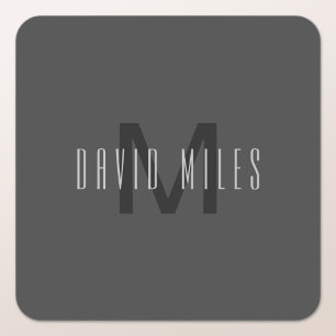 Modern Minimal Monogram Design Editable Dark Grey Square Sticker