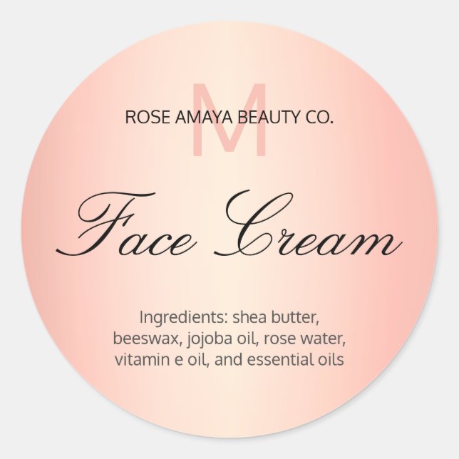 Modern Minimal Monogram Face Cream Skin Care Label (Front)