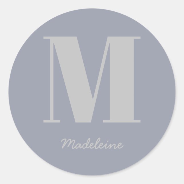 Modern Minimal Monogram Initial Grey Name Classic Round Sticker (Front)
