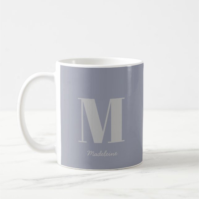 Modern Minimal Monogram Initial Grey Name Coffee Mug (Left)