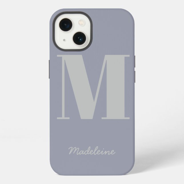 Modern Minimal Monogram Initial Purple Grey Name iPhone Case (Back)