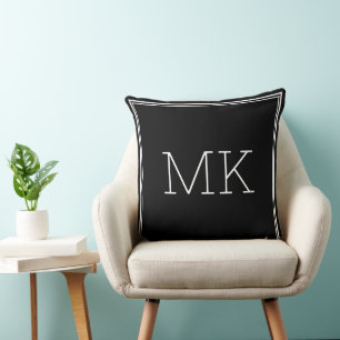 Modern Minimal Monogram Initials Frame Black  Throw Pillow