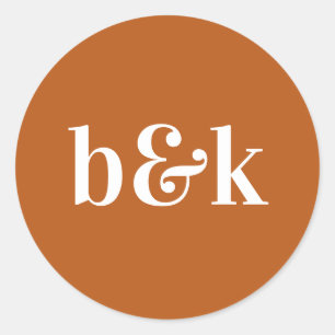 Modern Minimal Monogram Initials Orange Wedding Cl Classic Round Sticker