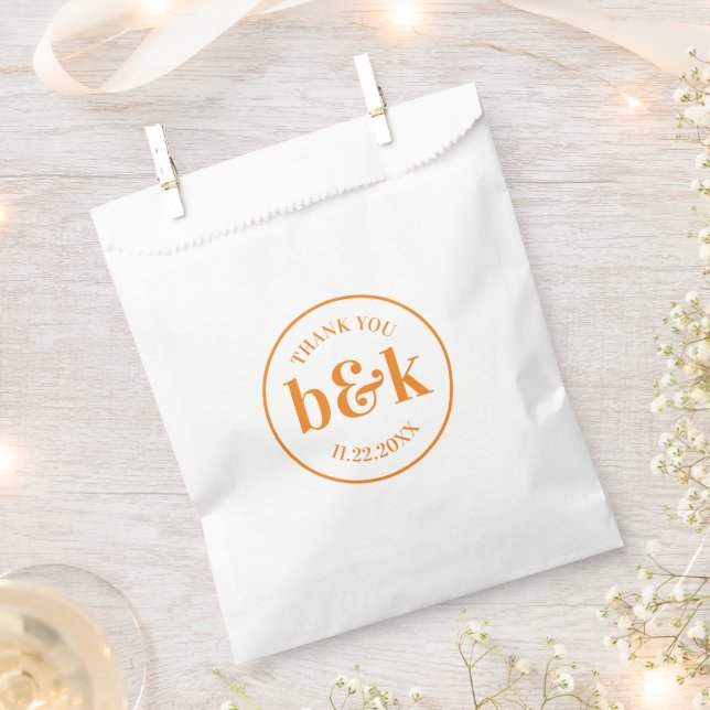 Modern Minimal Monogram Initials Orange Wedding Fa Favour Bag (Clipped)