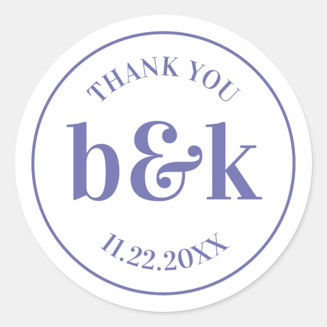 Modern Minimal Monogram Initials PURPLE Wedding Classic Round Sticker (Front)