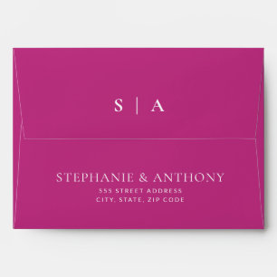 Modern Minimal Monogram Magenta and White Wedding  Envelope