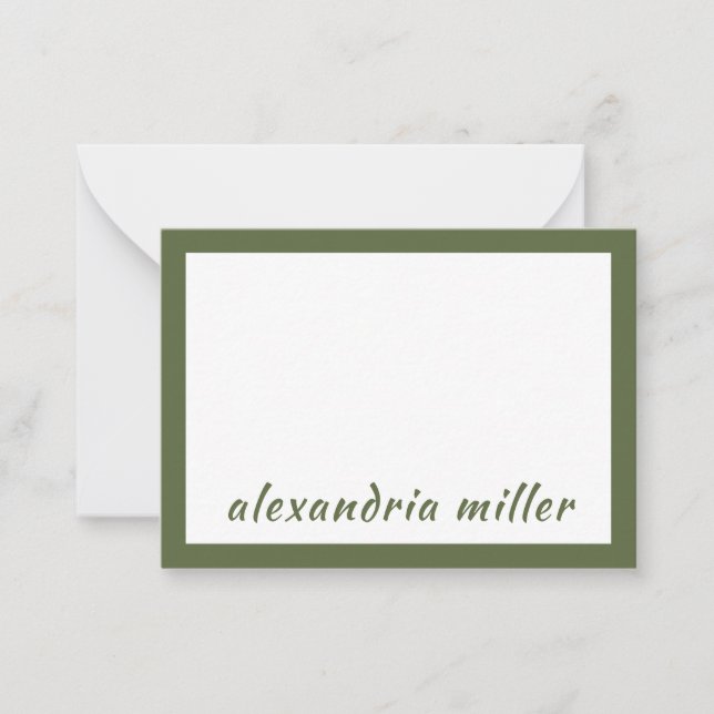 Modern Minimal Monogram Name Olive Card (Front)
