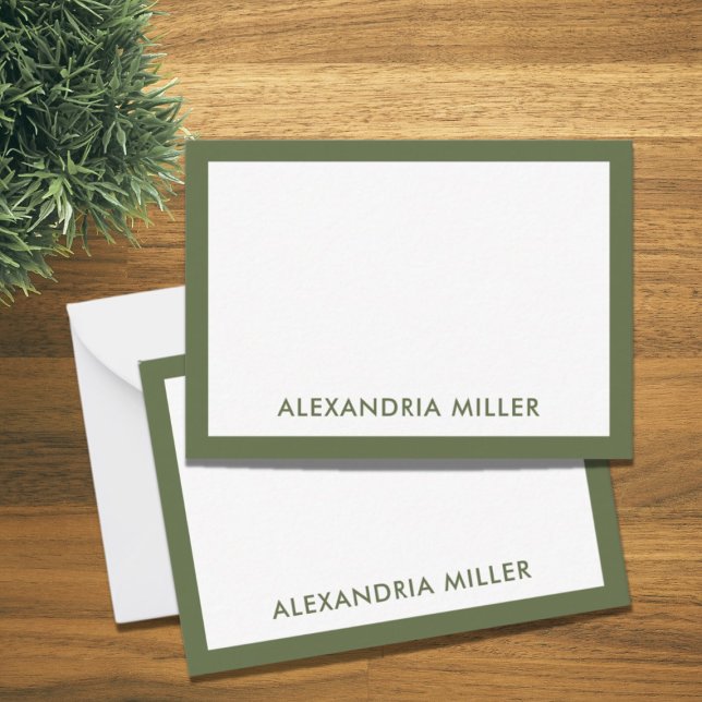Modern Minimal Monogram Name Olive Card (Creator Uploaded)