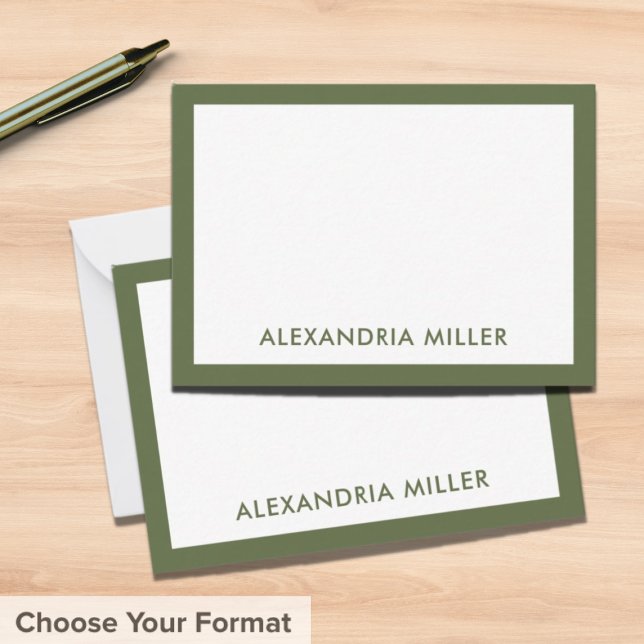 Modern Minimal Monogram Name Olive Note Card (Creator Uploaded)