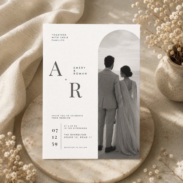 Modern Minimal Monogram Photo Wedding Invitation. Invitation (Creator Uploaded)