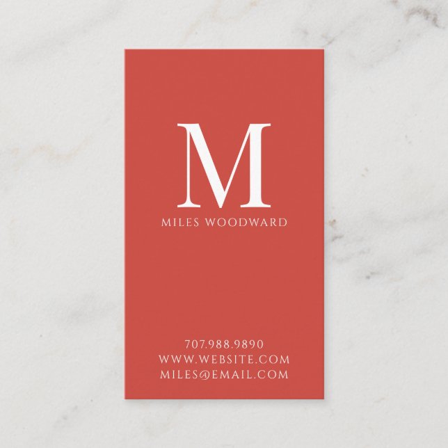 Modern Minimal Monogram Red Vertical Business Ca Business Card (Front)