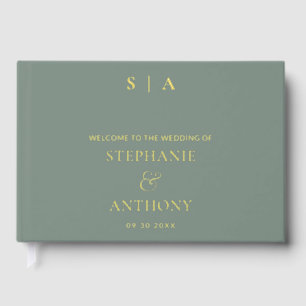 Modern Minimal Monogram Sage Green Foil Wedding Guest Book