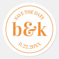 Modern Minimal Monogram Save Date Orange Wedding