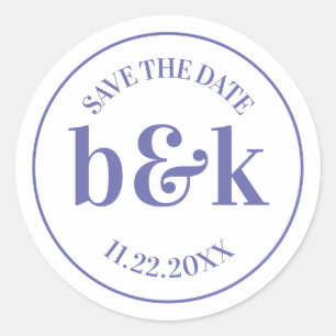 Modern Minimal Monogram Save Date PURPLE Wedding  Classic Round Sticker