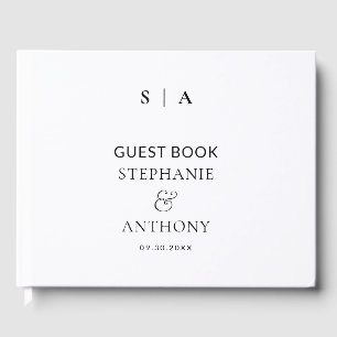 Modern Minimal Monogram White Foil Wedding Guest Book