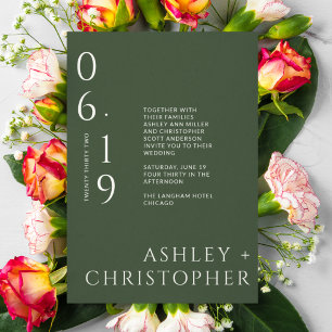 Modern Minimal Moss Green Split Date Wedding Invitation