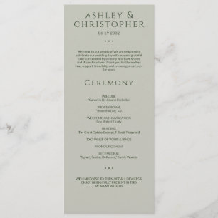 Modern Minimal Moss & Sage Green Wedding Ceremony Program