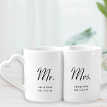 Modern Minimal Mr. and Mrs. Newlyweds Coffee Mug Set<br><div class="desc">Custom-designed lover's coffee mug set featuring Mr. Mrs.,  couple's last name,  and wedding date in a minimalist black and white design. This lover's mug set makes a perfect wedding and Valentine's Day gift for the newlyweds.</div>