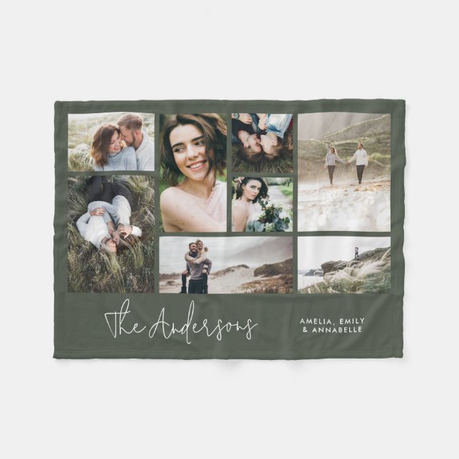Modern minimal multi 8 photo best friends khaki fleece blanket (Front (Horizontal))