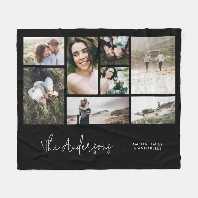 Modern minimal multi 8 photo family elegant fleece blanket (Front (Horizontal))