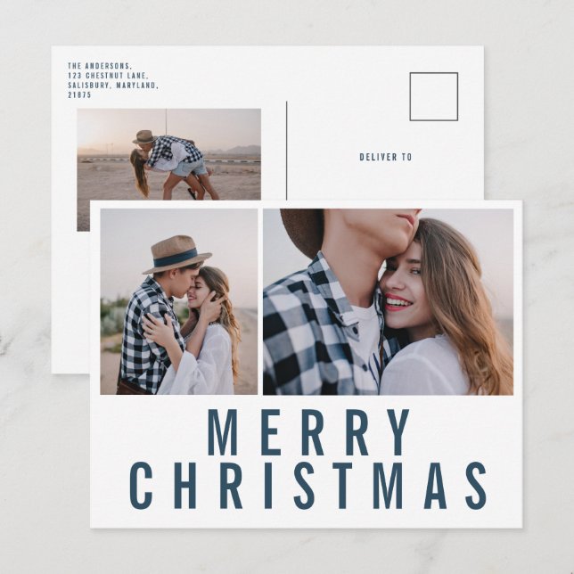 Modern minimal multi photo chic stylish christmas postcard (Front/Back)