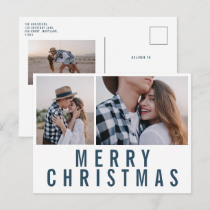Modern minimal multi photo chic stylish christmas postcard