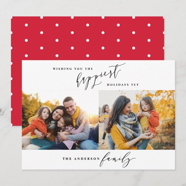 Modern minimal multi photo Christmas script Holiday Card (Front/Back)