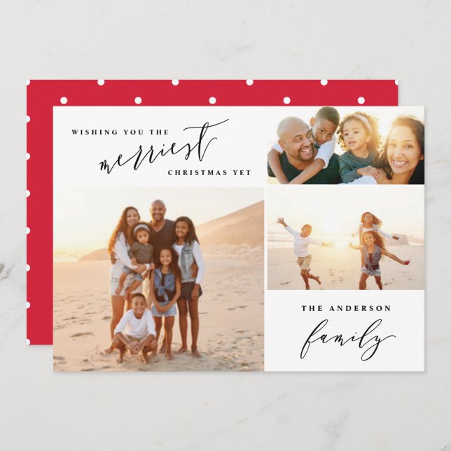 Modern minimal multi photo Christmas script Holiday Card (Front/Back)