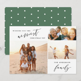 Modern minimal multi photo Christmas script Holiday Card