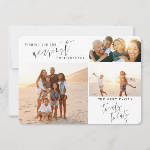 Modern minimal multi photo Christmas script Holiday Card